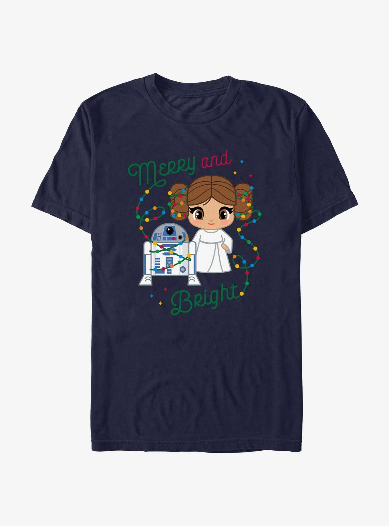 Star Wars R2-D2 & Leia Merry and Bright T-Shirt, NAVY, hi-res