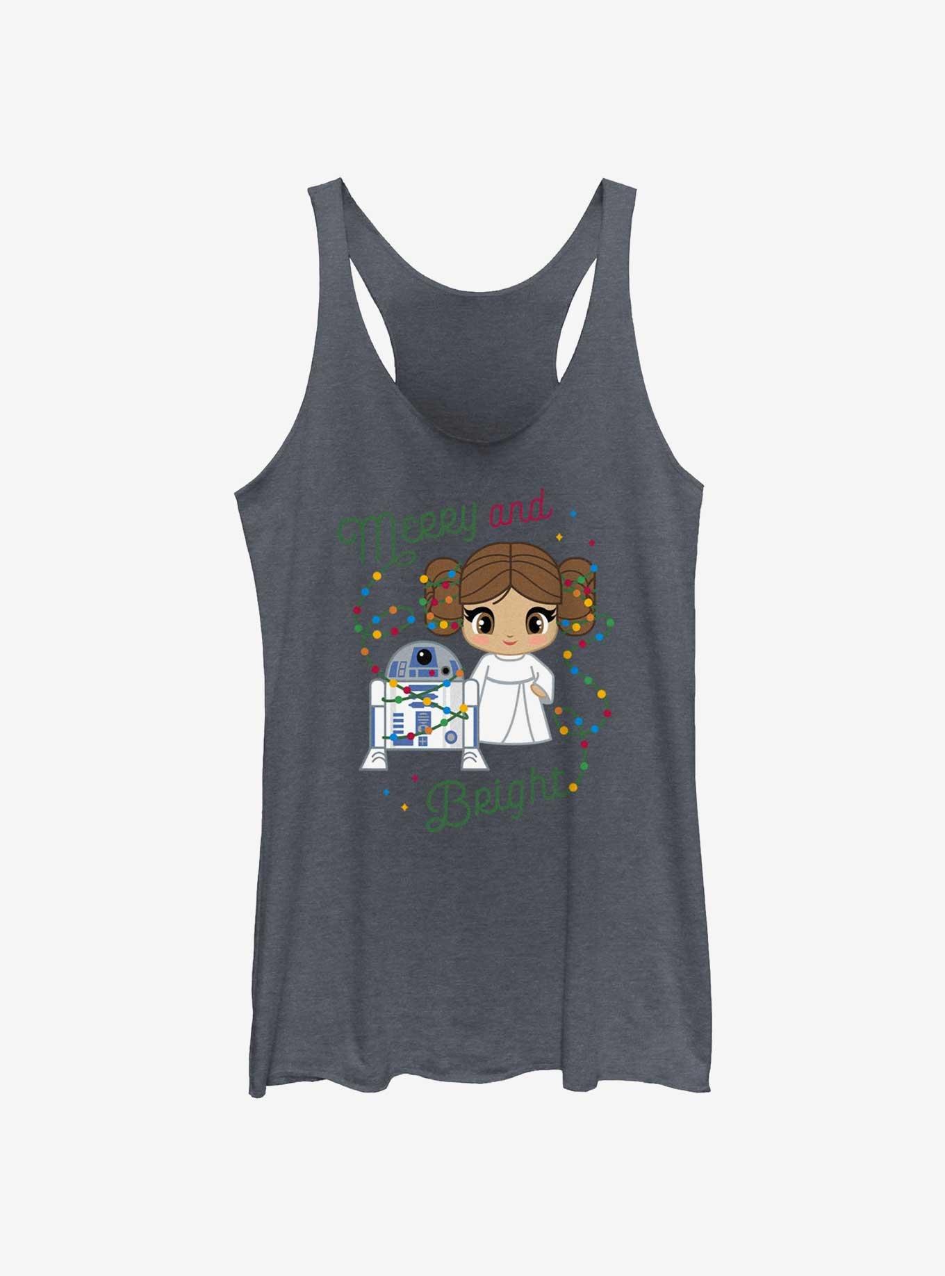 Star Wars R2-D2 & Leia Merry and Bright Girls Tank, NAVY HTR, hi-res