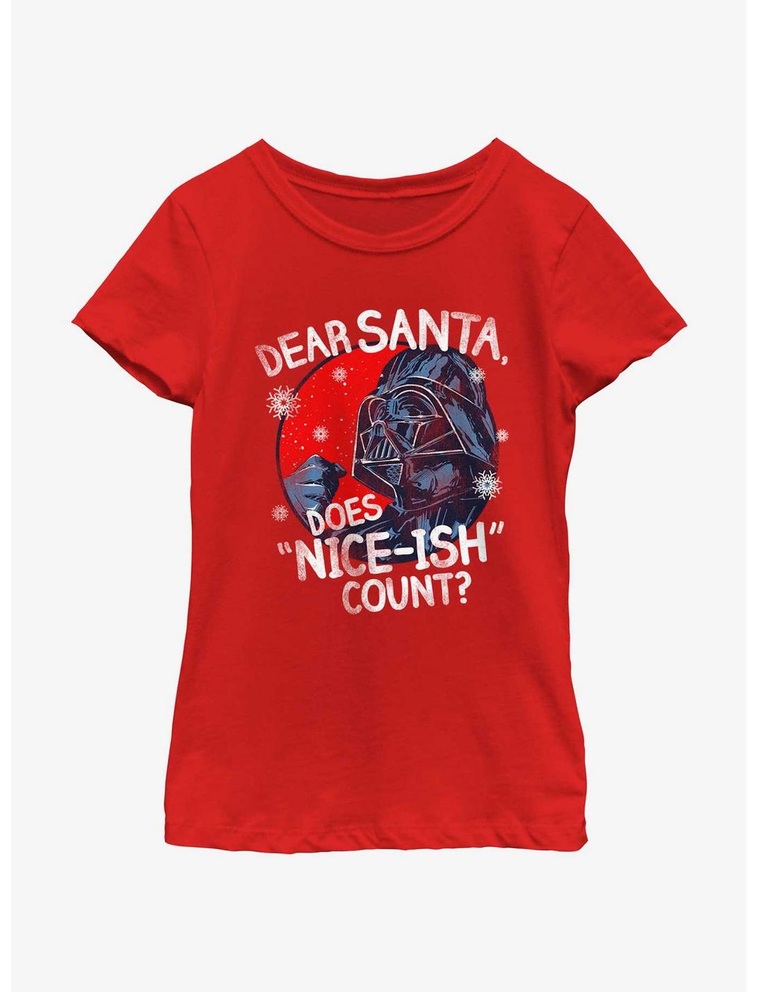 Star Wars Vader Dear Santa Does Nice-Ish Count Youth Girls T-Shirt, RED, hi-res