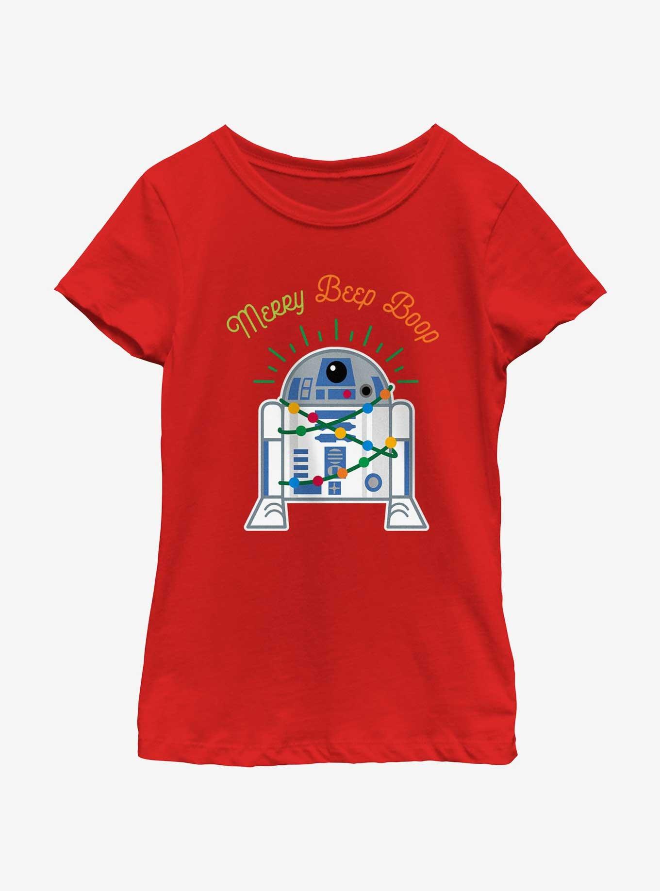 Star Wars R2-D2 Merry Beep Boop Youth Girls T-Shirt, RED, hi-res
