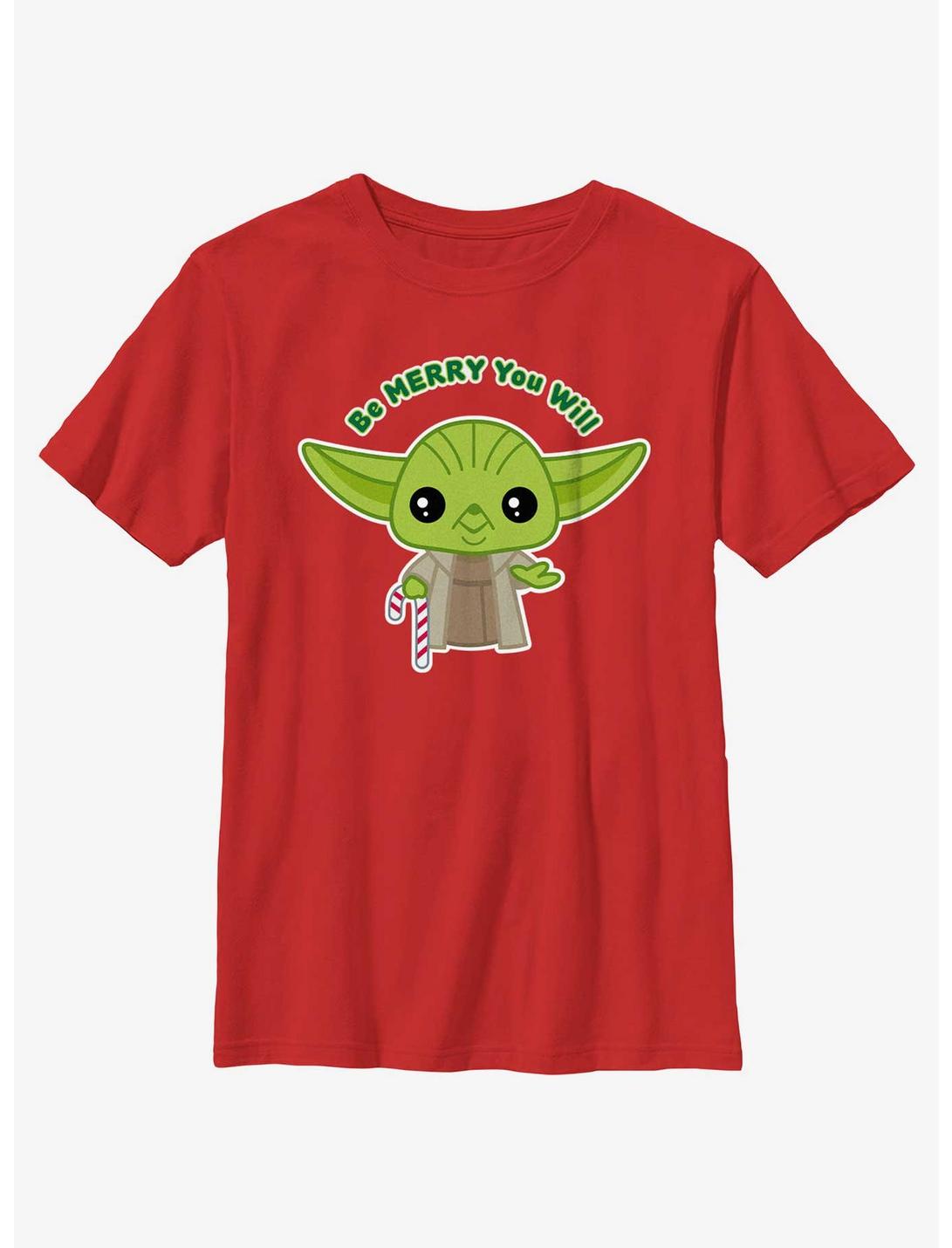 Star Wars Yoda Be Merry You Will Youth T-Shirt, RED, hi-res