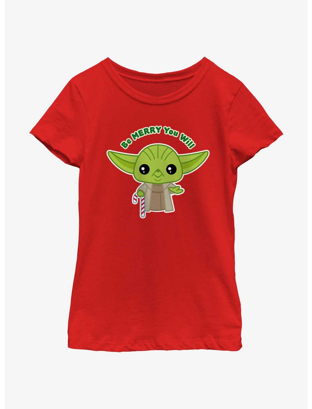 Star Wars Yoda Be Merry You Will Youth Girls T-Shirt, RED, hi-res