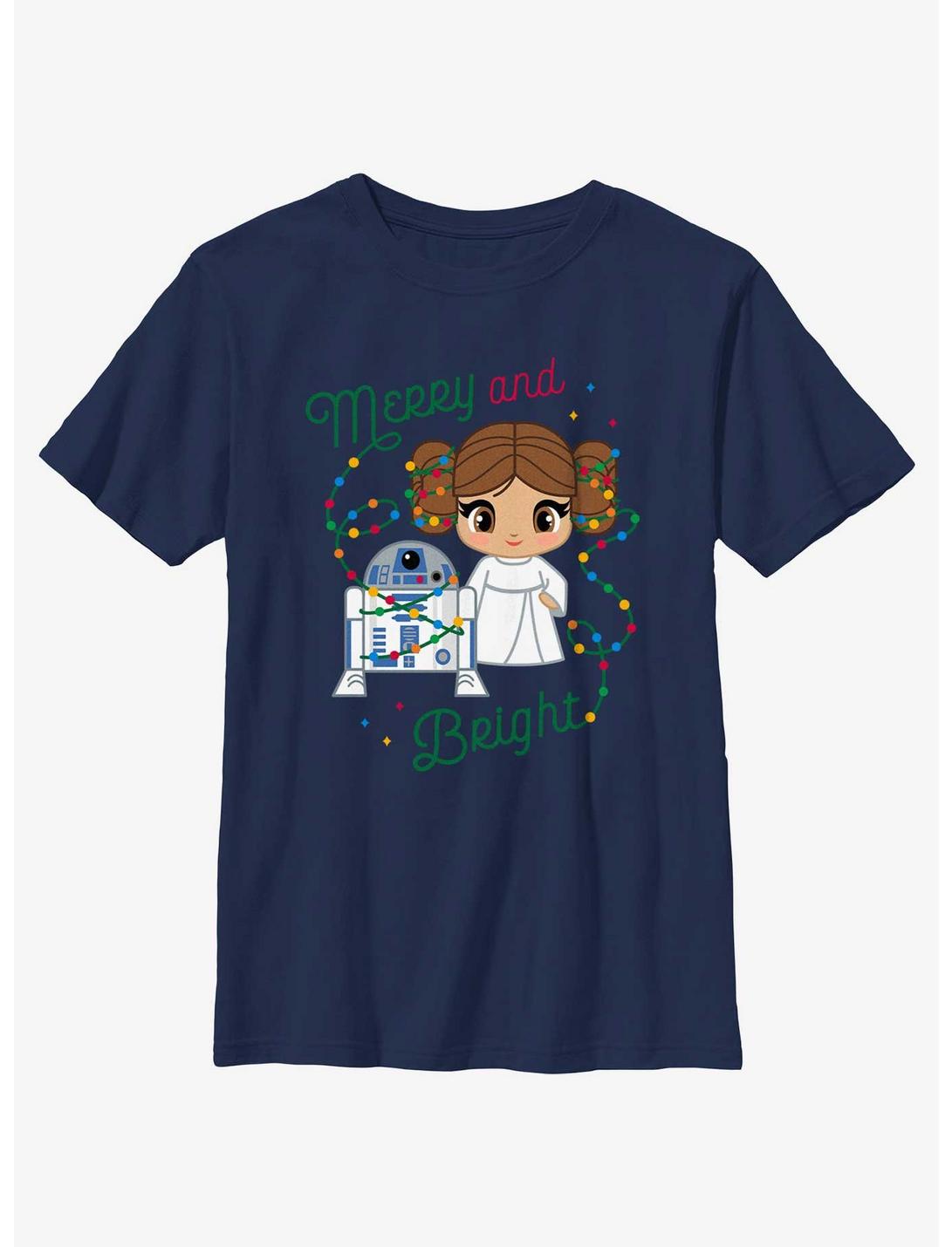 Star Wars R2-D2 & Leia Merry and Bright Youth T-Shirt, NAVY, hi-res