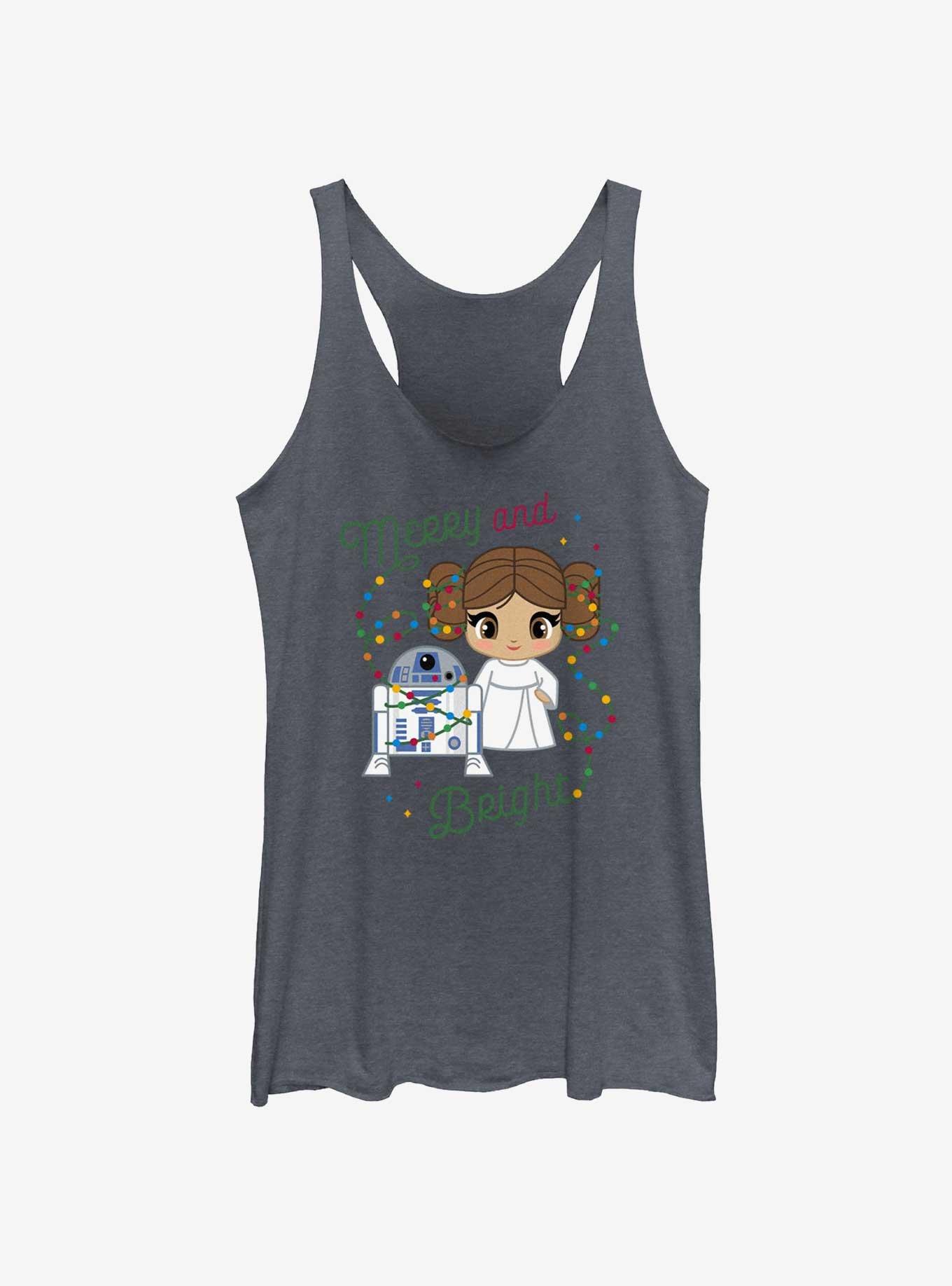 Star Wars R2-D2 & Leia Merry and Bright Womens Tank Top, NAVY HTR, hi-res