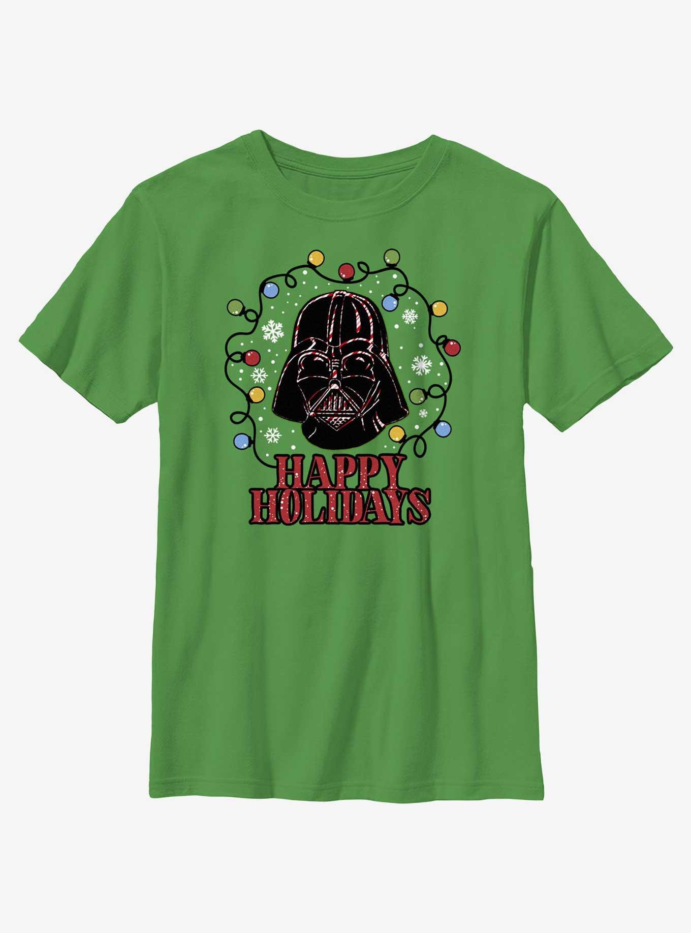 Star Wars Vader Lights Happy Holidays Youth T-Shirt, , hi-res