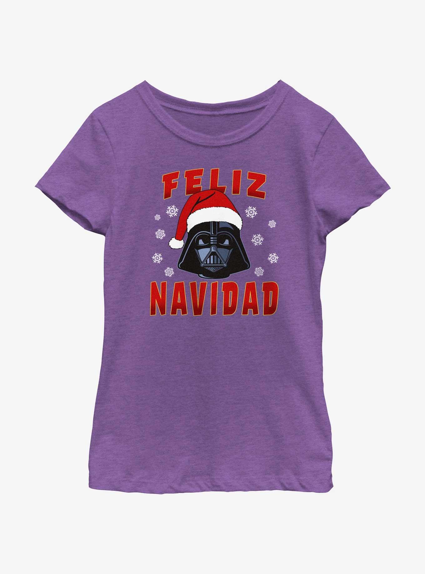 Star Wars Santa Vader Merry Christmas In Spanish Youth Girls T-Shirt, PURPLE BERRY, hi-res
