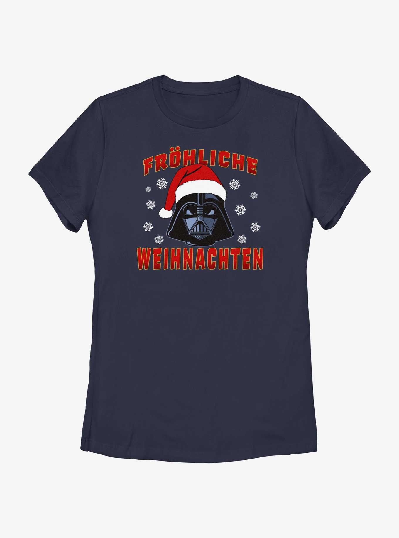 Star Wars Santa Vader Merry Christmas In German Womens T-Shirt, NAVY, hi-res