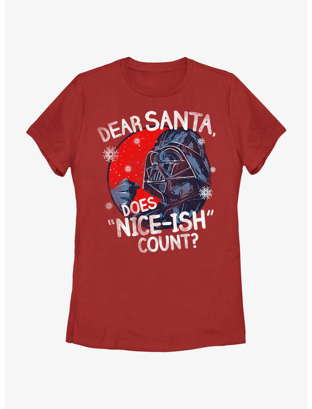 Star Wars Vader Dear Santa Does Nice-Ish Count Womens T-Shirt, RED, hi-res