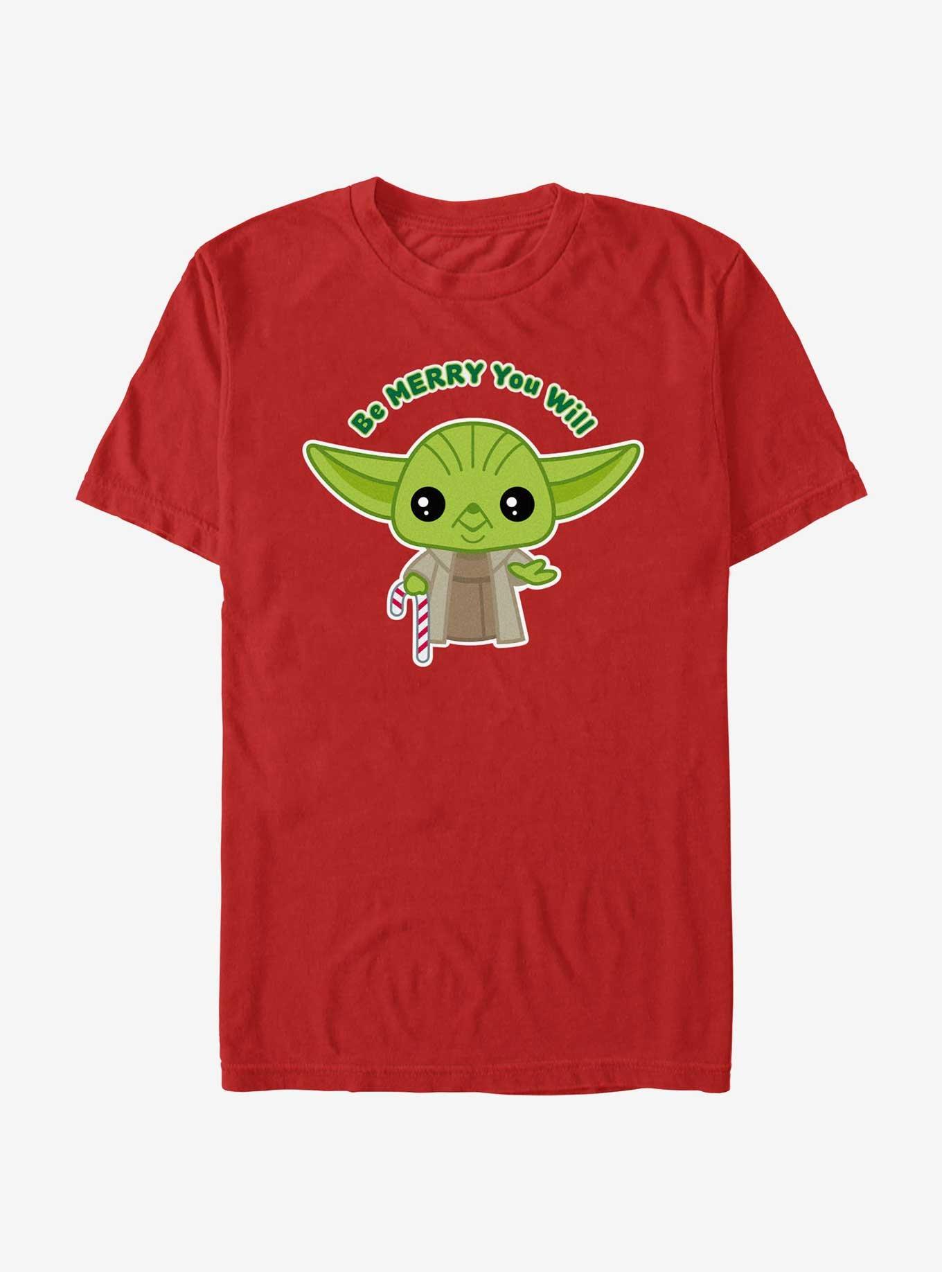 Star Wars Yoda Be Merry You Will T-Shirt, RED, hi-res