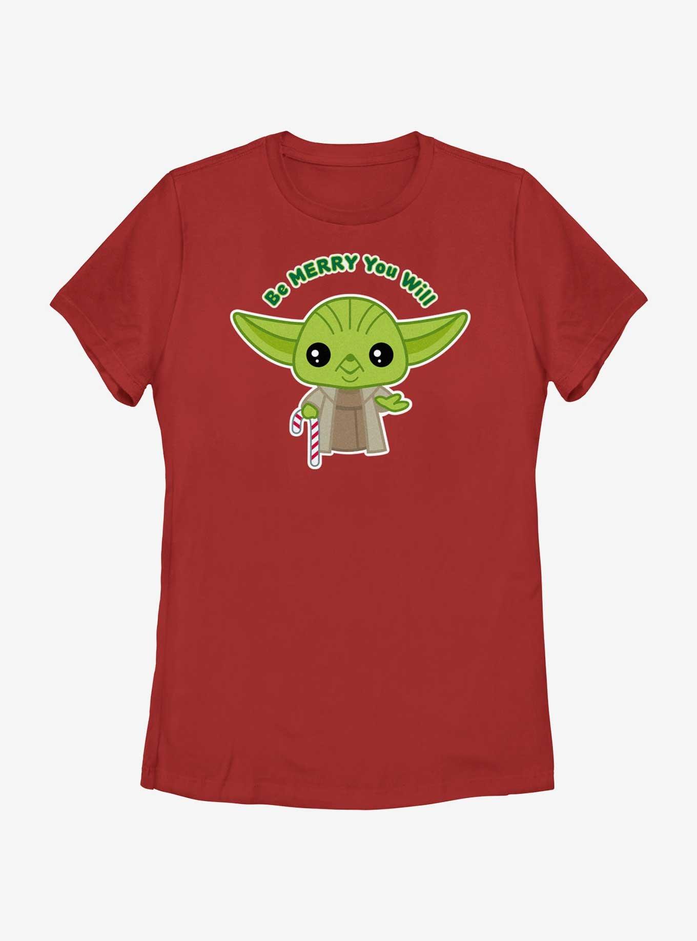 Star Wars Yoda Be Merry You Will Womens T-Shirt, RED, hi-res