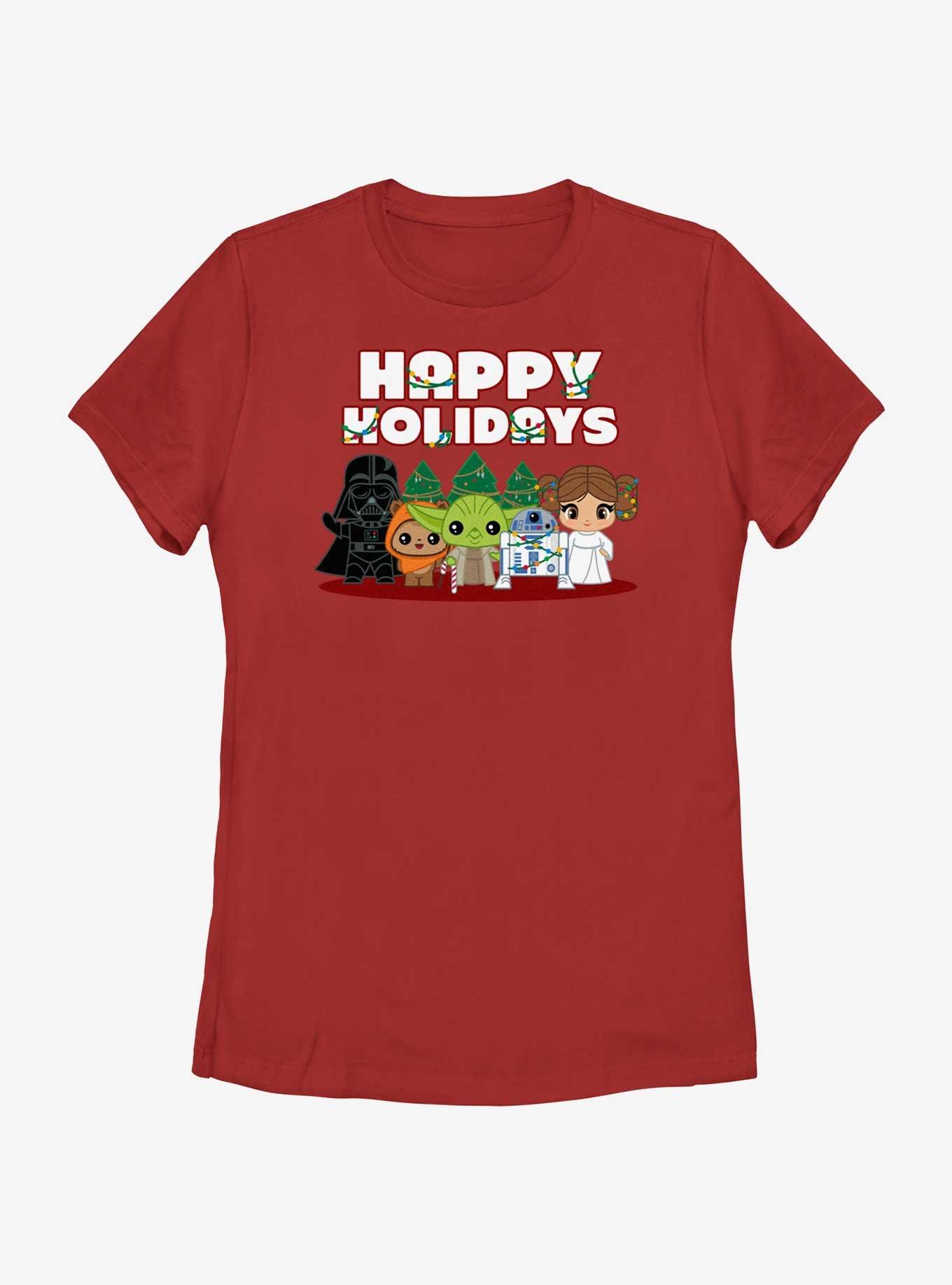 Star Wars Happy Holidays Chibis Womens T-Shirt, RED, hi-res