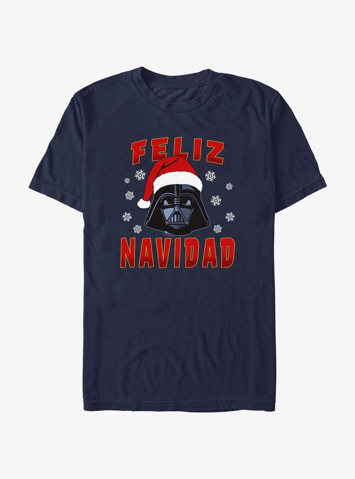 Star Wars Santa Vader Merry Christmas In Spanish T-Shirt, NAVY, hi-res