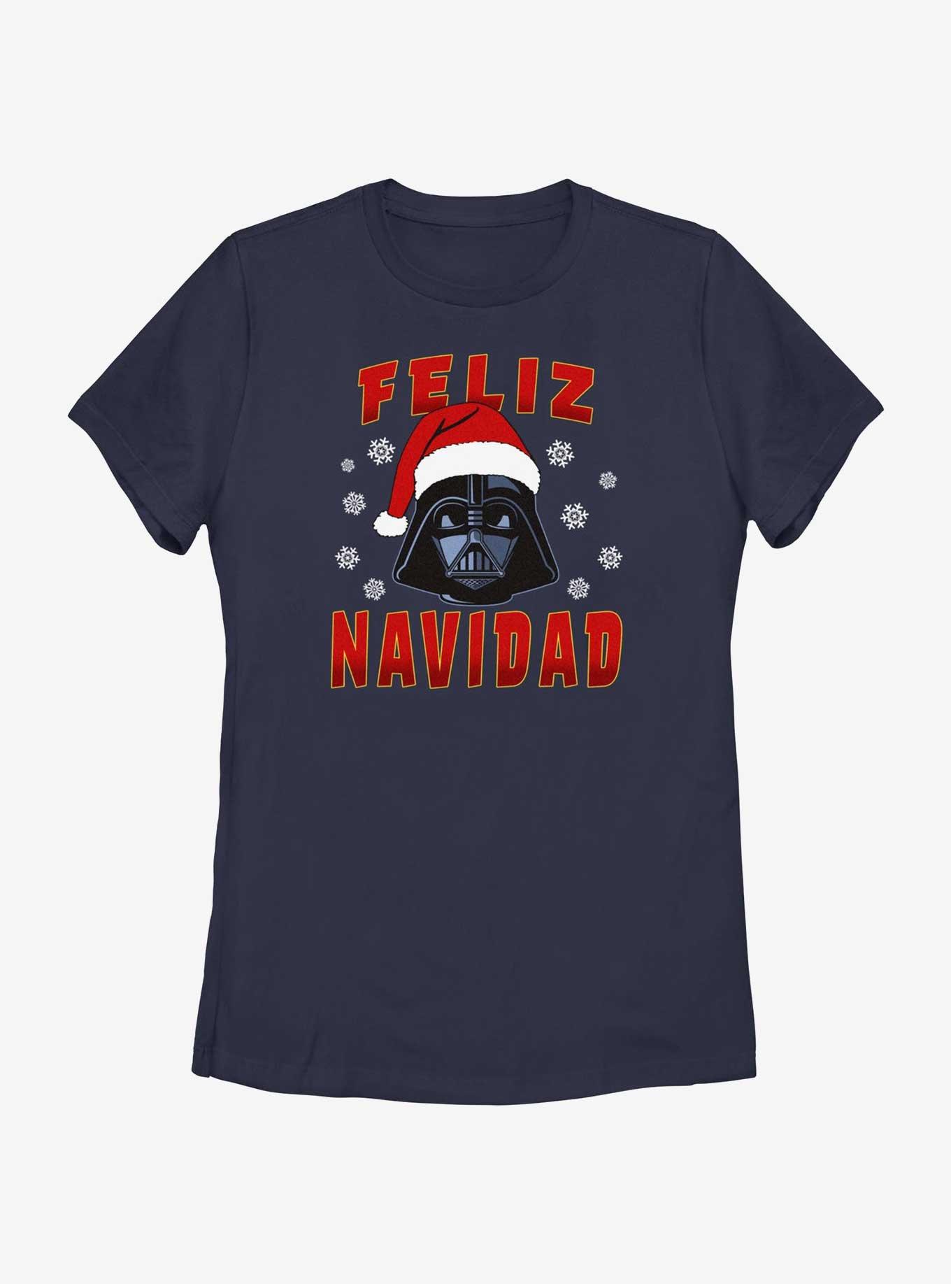 Star Wars Santa Vader Merry Christmas In Spanish Womens T-Shirt, NAVY, hi-res