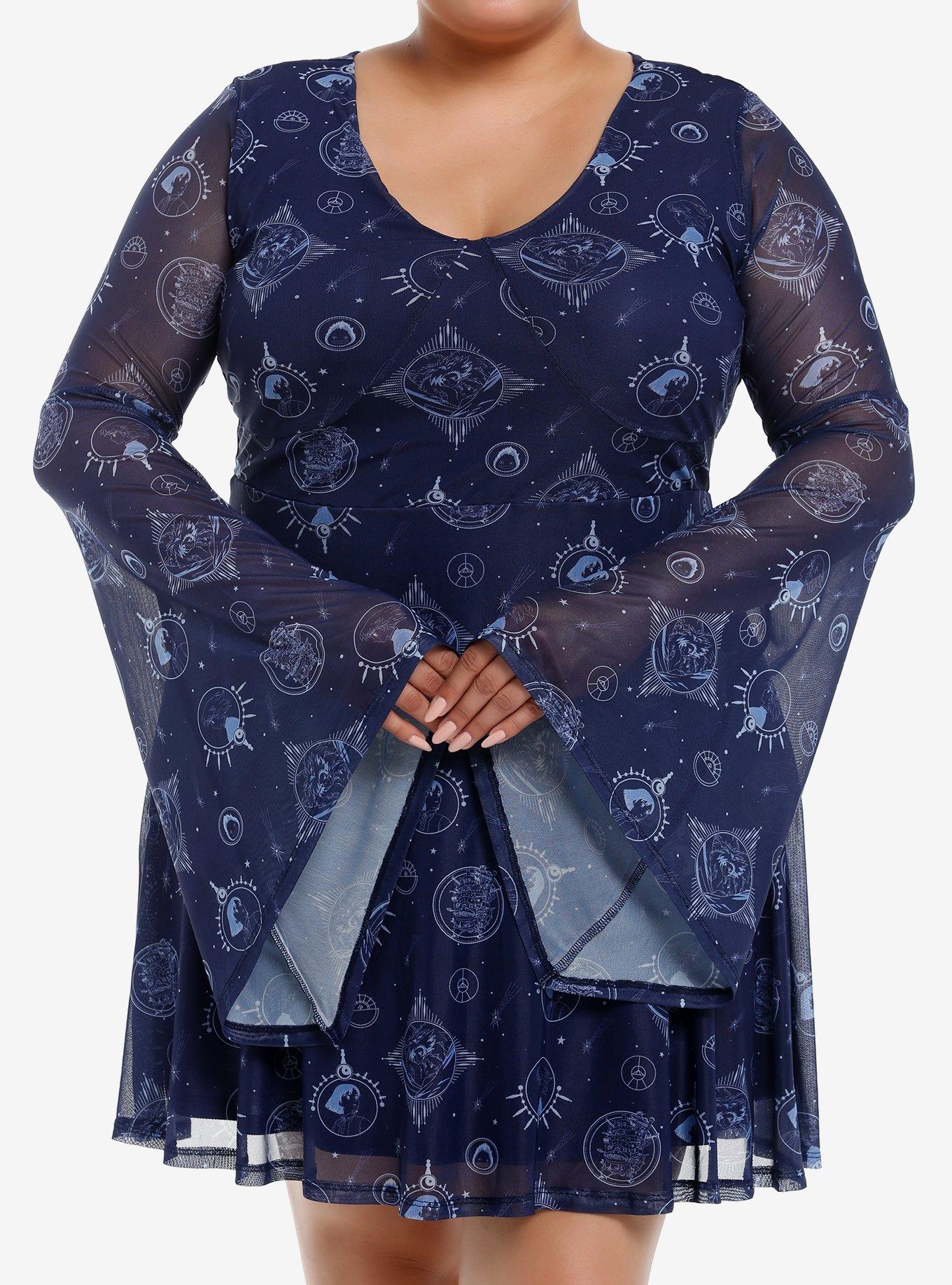 Studio Ghibli® Howl's Moving Castle Celestial Icons Bell Sleeve Dress Plus Size, BLUE, hi-res