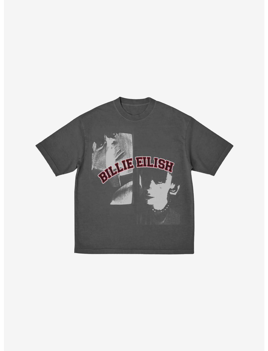 Billie Eilish Double Portrait Grey Boyfriend Fit Girls T-Shirt, CHARCOAL, hi-res