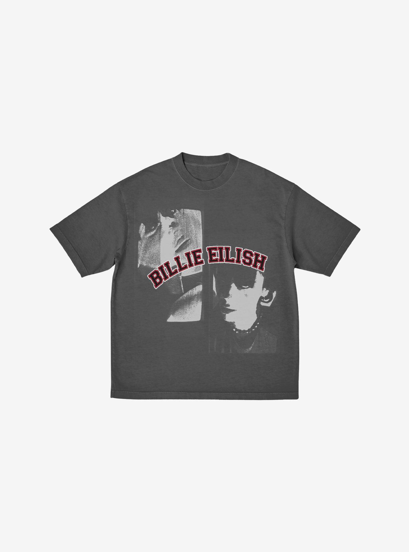 Billie Eilish Double Portrait Grey Boyfriend Fit Girls T-Shirt, CHARCOAL, hi-res