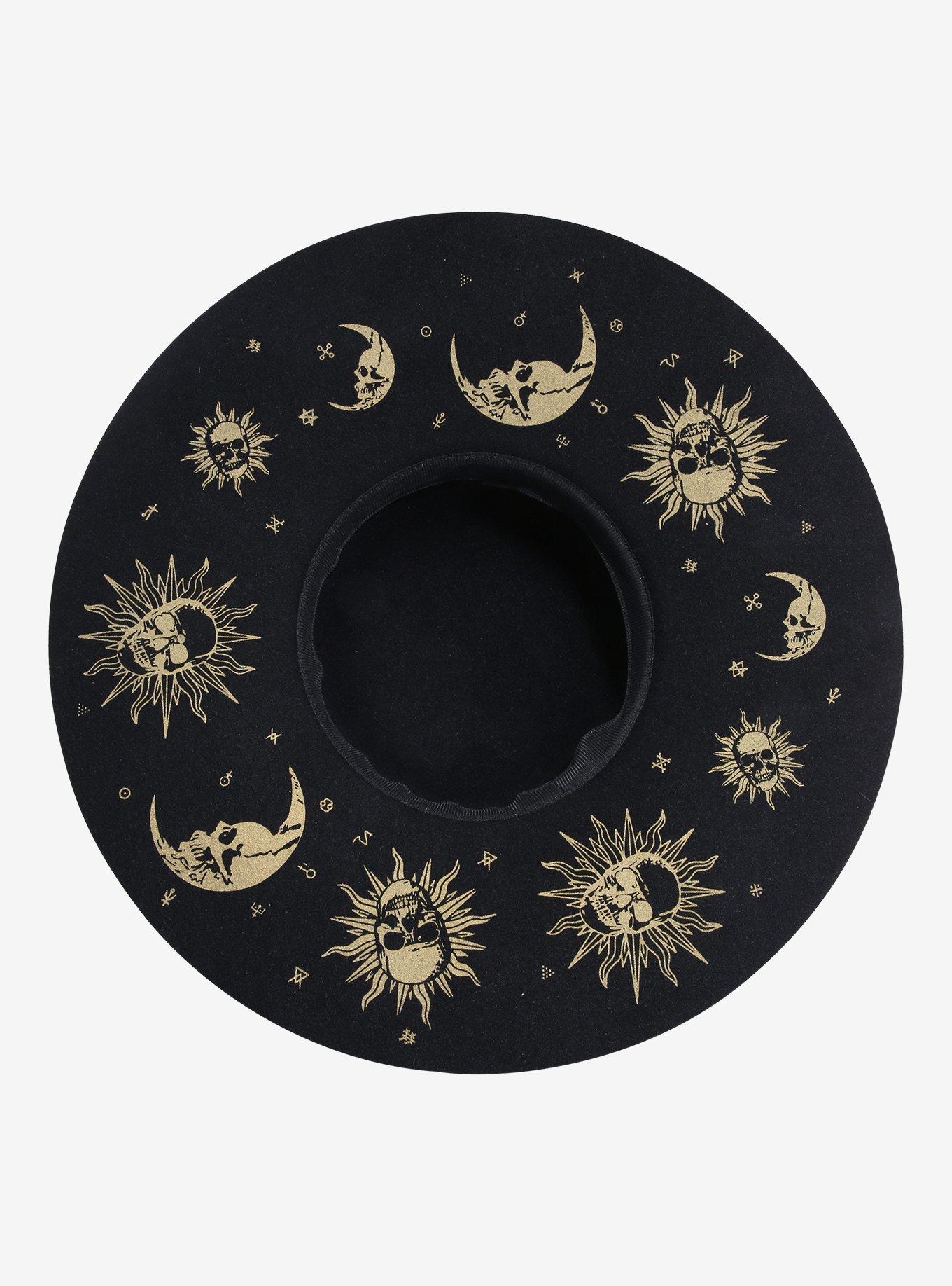 Black Celestial Skull Floppy Hat, , hi-res