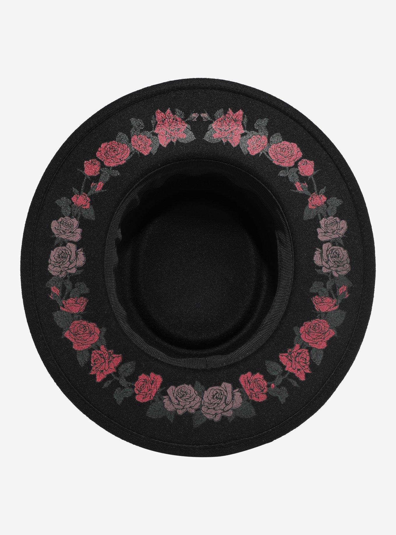 Roses Black Wide Brim Hat, , hi-res