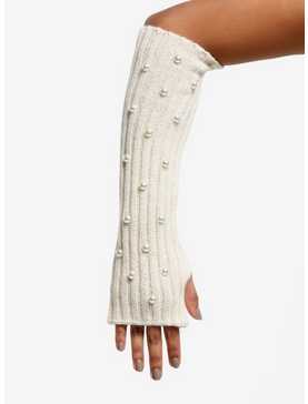 Cream Knit Pearl Beaded Arm Warmers, , hi-res