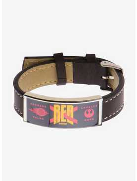 Star Wars Episode VII: The Force Awakens Red X ID Plate Steel & Brown Leather Bracelet, , hi-res