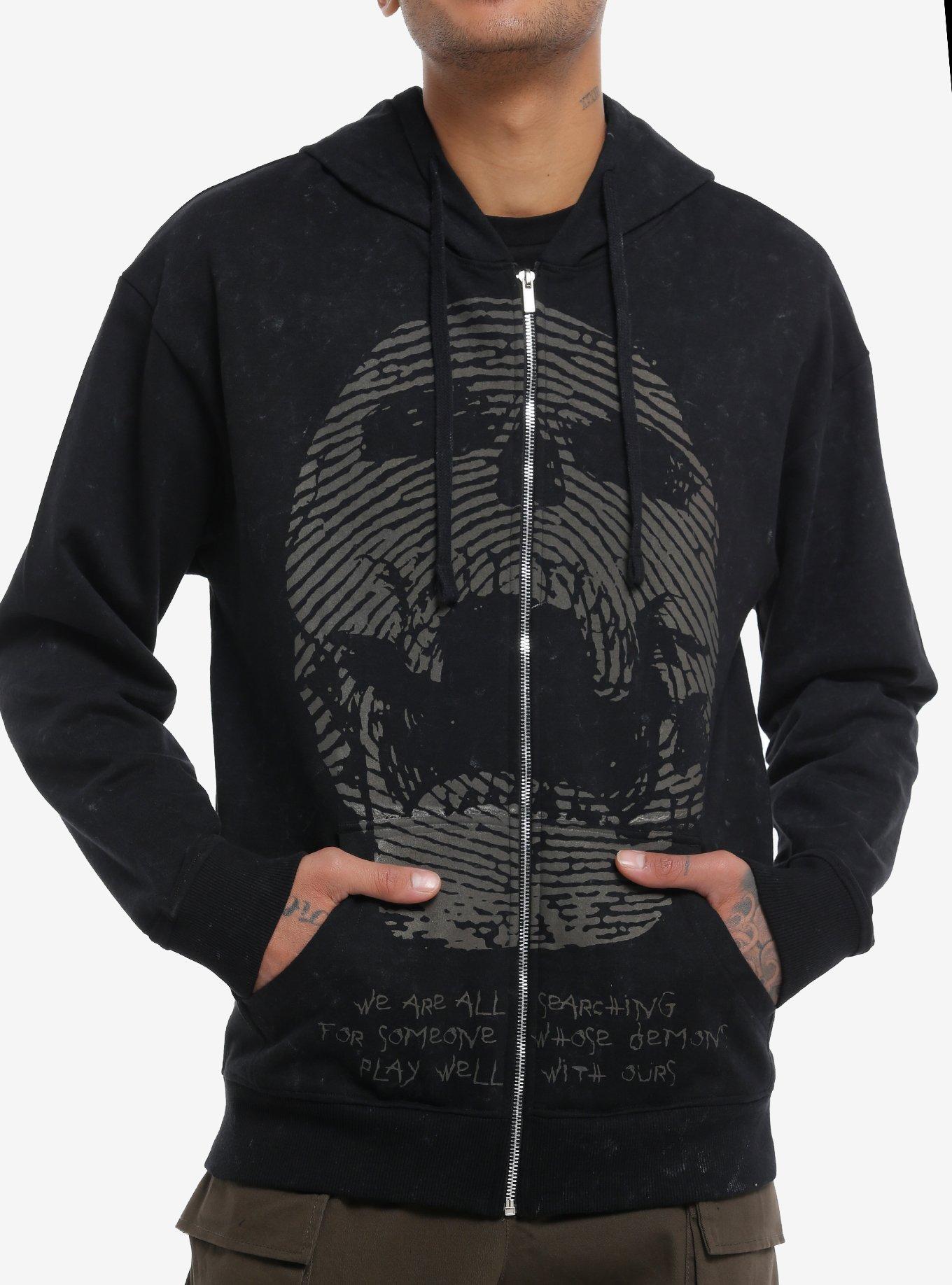 Grey Spiral Skull Mineral Wash Hoodie, GREY, hi-res