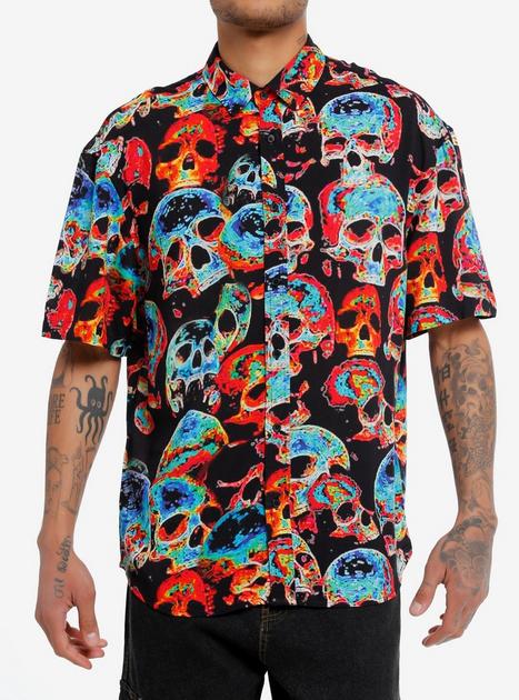 Infrared Skulls Woven Button-Up | Hot Topic