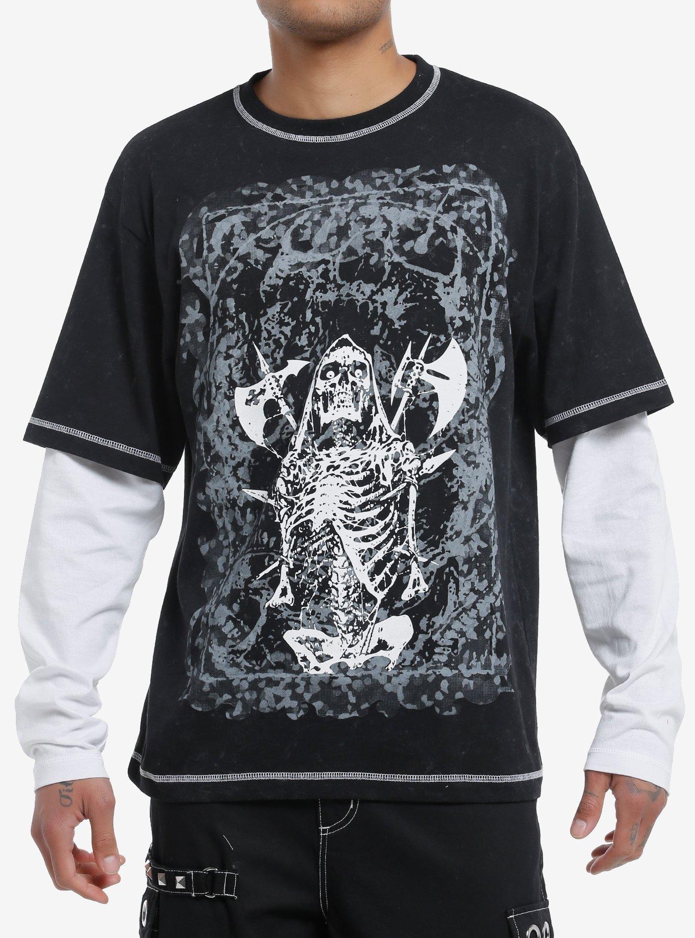 Skeleton Weapons Oversized Long-Sleeve Twofer, GREY, hi-res