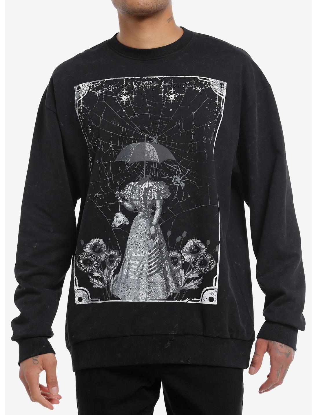 Victorian Woman Spiderweb Sweatshirt, GREY, hi-res