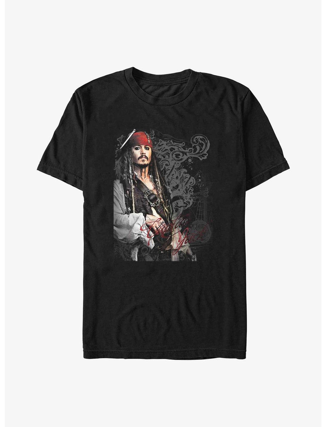 Disney Pirates of the Caribbean Ornate Jack Sparrow Poster Big & Tall T-Shirt, BLACK, hi-res