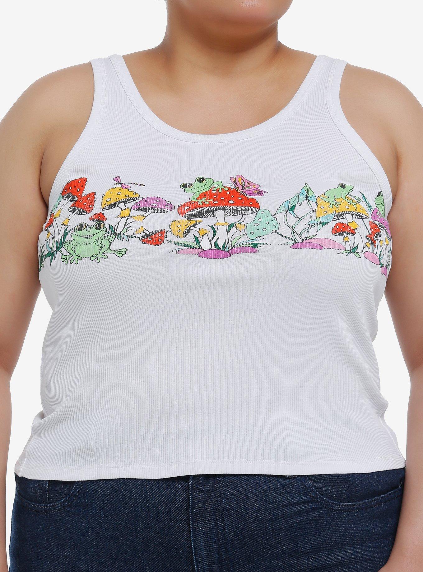 Thorn & Fable Mushrooms & Frogs Ribbed Girls Tank Top Plus Size, MULTI, hi-res