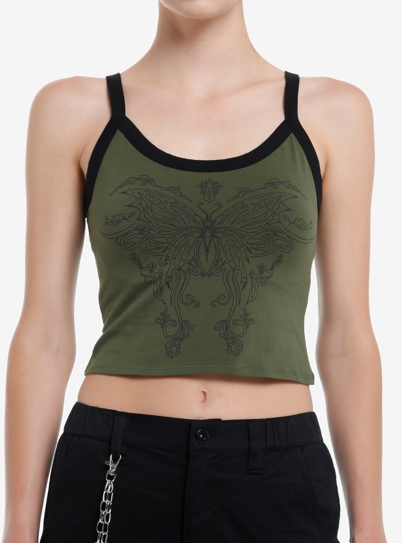 Social Collision Intricate Butterfly Girls Crop Cami, BLACK, hi-res