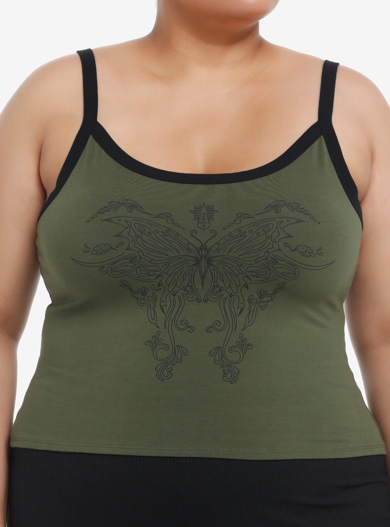 Social Collision Intricate Butterfly Girls Crop Cami Plus Size, BLACK, hi-res