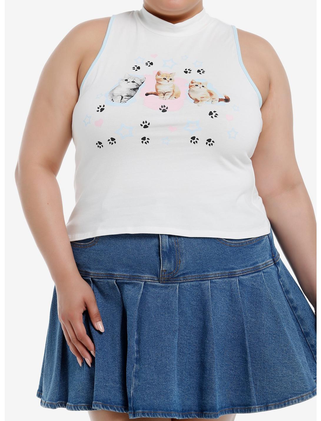 Sweet Society Kitten Paws Mock Neck Girls Tank Top Plus Size, BLUE, hi-res