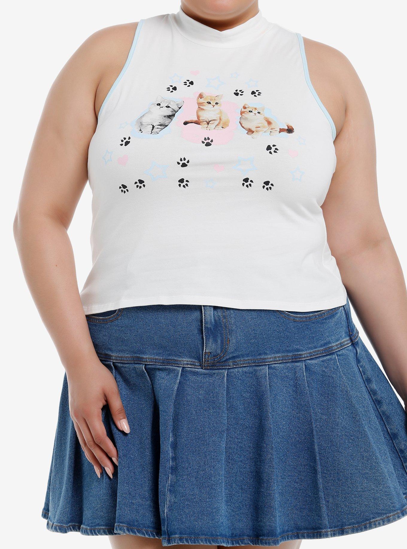 Sweet Society Kitten Paws Mock Neck Girls Tank Top Plus Size, BLUE, hi-res