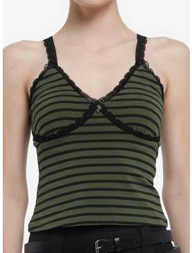 Thorn & Fable Green & Black Stripe Lace Trim Girls Cami, , hi-res