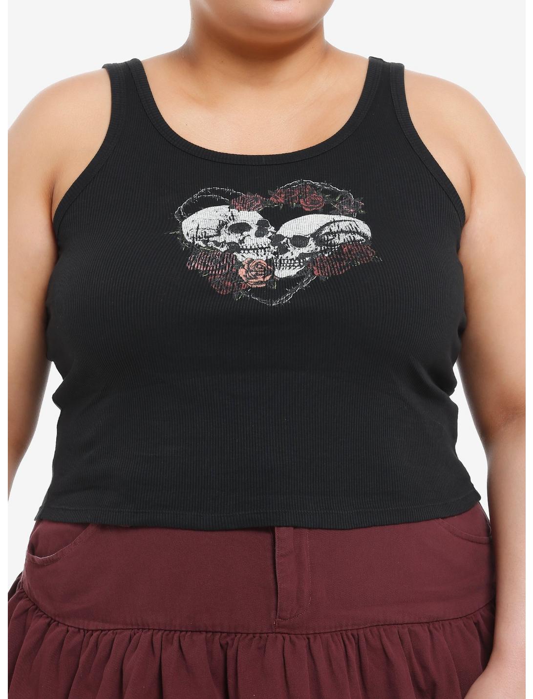 Social Collision Skull Heart Roses Girls Tank Top Plus Size, RED, hi-res