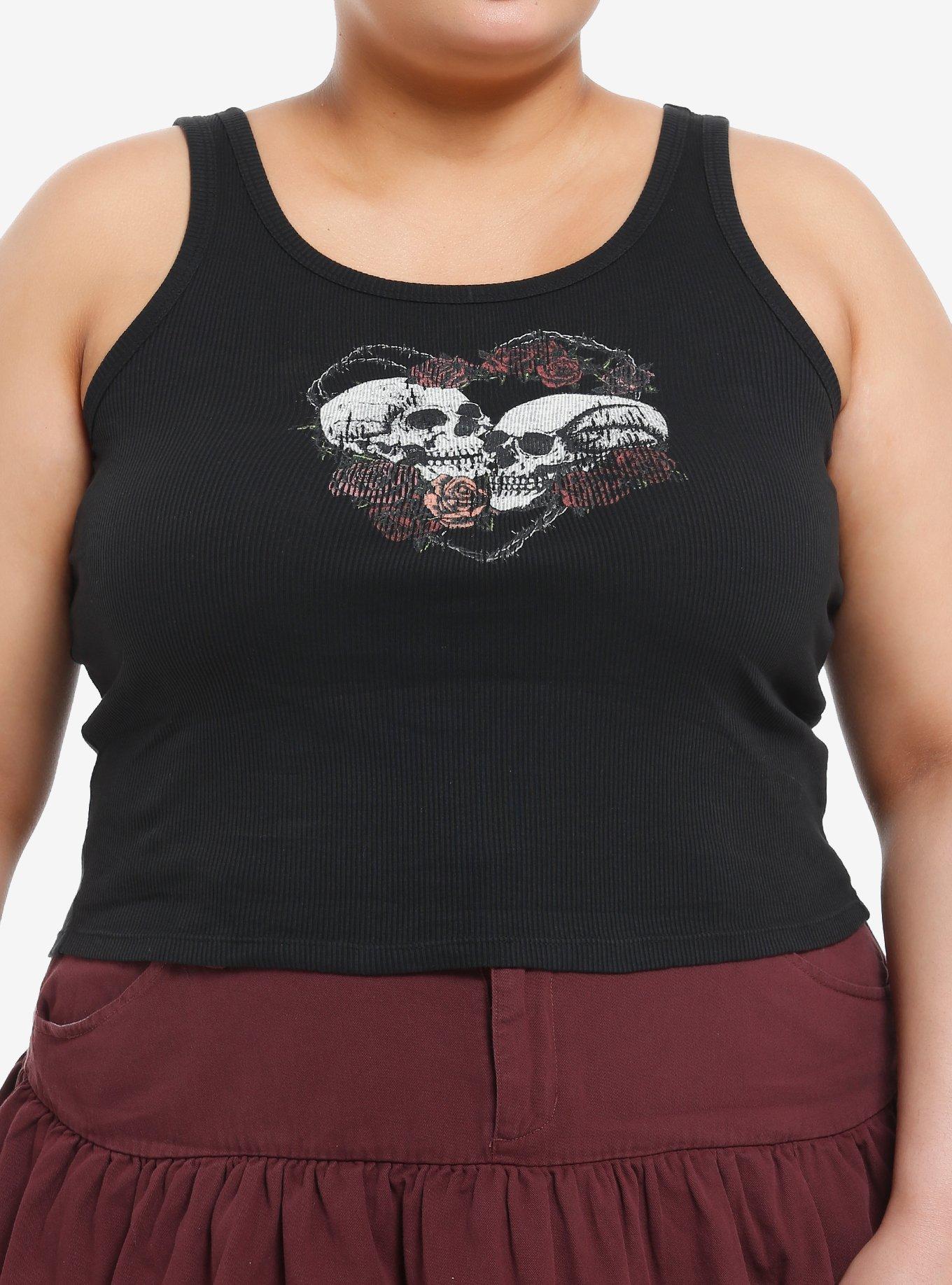 Social Collision Skull Heart Roses Girls Tank Top Plus Size, RED, hi-res