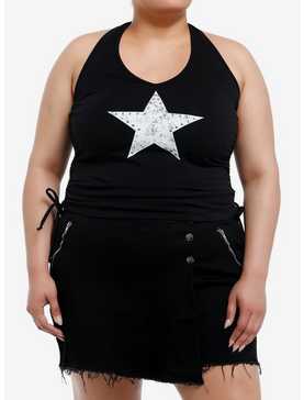Social Collision White Studded Star Girls Halter Top Plus Size, , hi-res