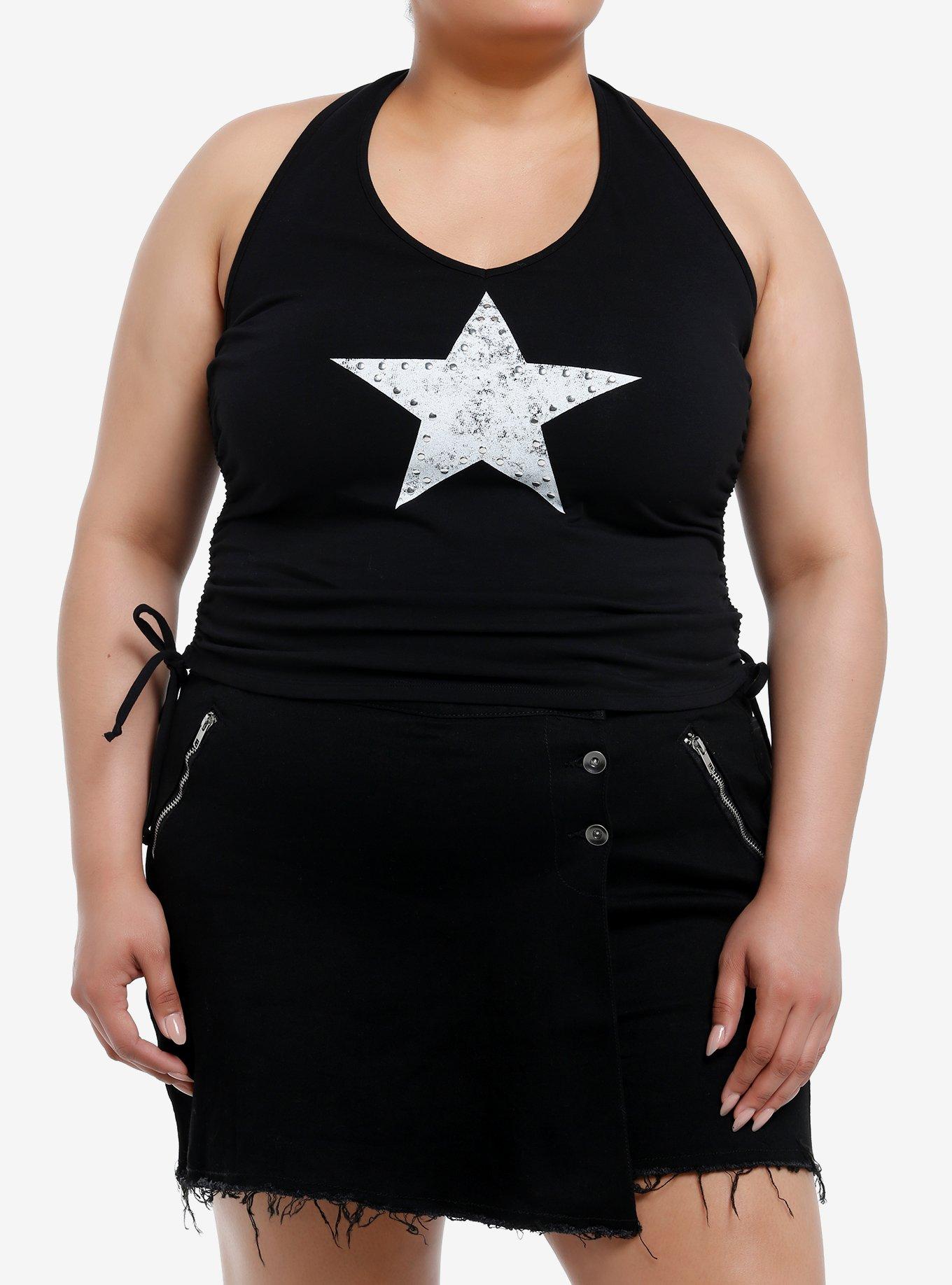 Social Collision White Studded Star Girls Halter Top Plus Size, , hi-res