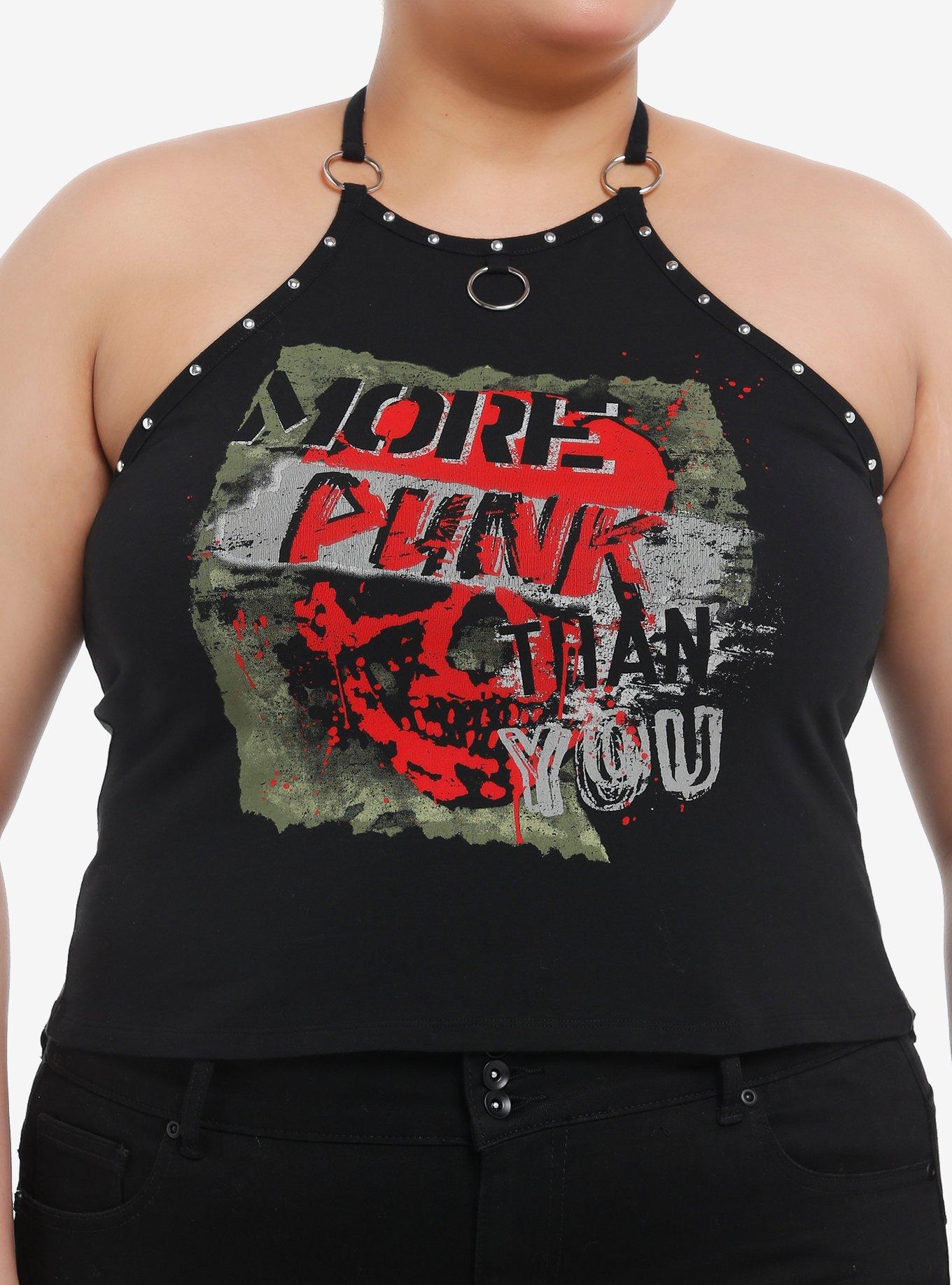 Social Collision® More Punk Than You Girls Halter Tank Top Plus Size, , hi-res