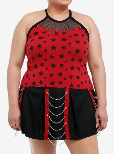 Social Collision Red & Black Star Fishnet Girls Tank Top Plus Size ...