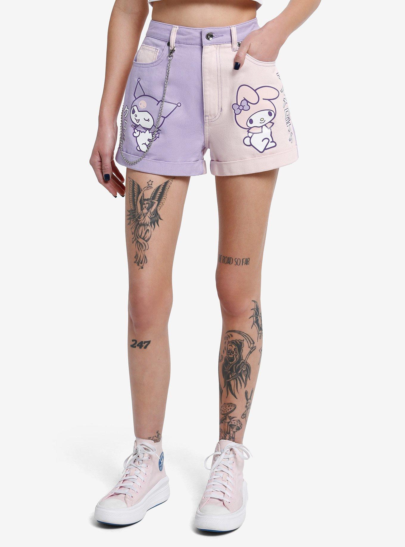 My Melody & Kuromi Pastel Color-Block Girls Denim Shorts, MULTI, hi-res