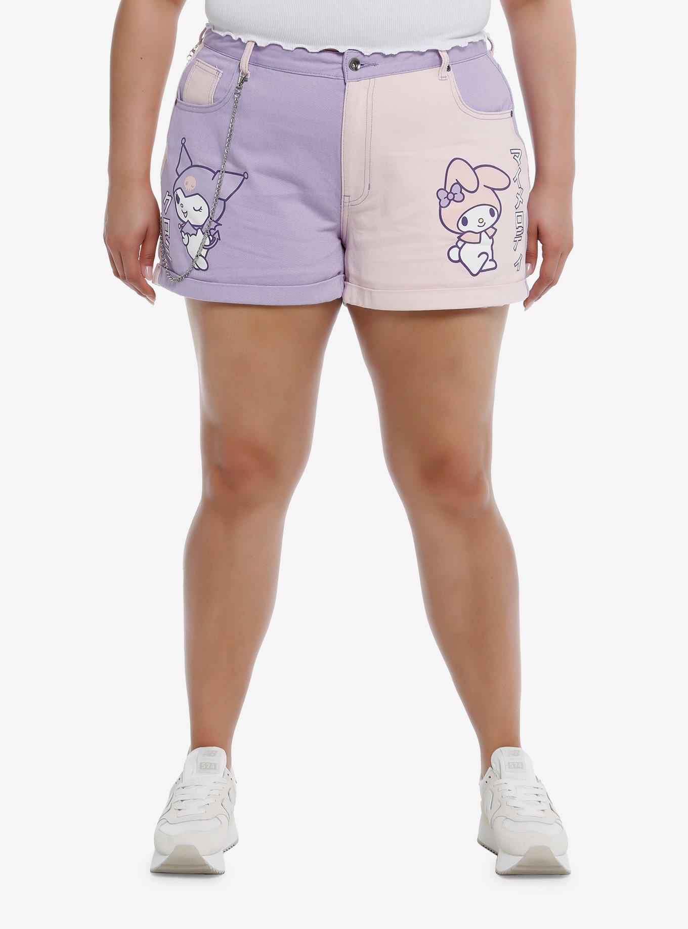My Melody & Kuromi Pastel Color-Block Girls Denim Shorts Plus Size, MULTI, hi-res