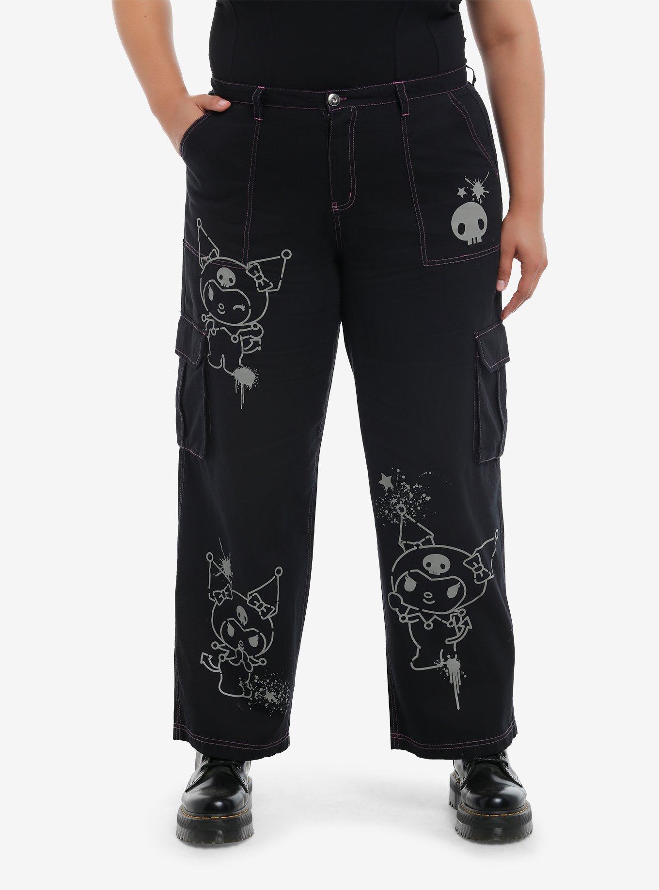 Kuromi Pink Stitch Cargo Pants Plus Size, , hi-res