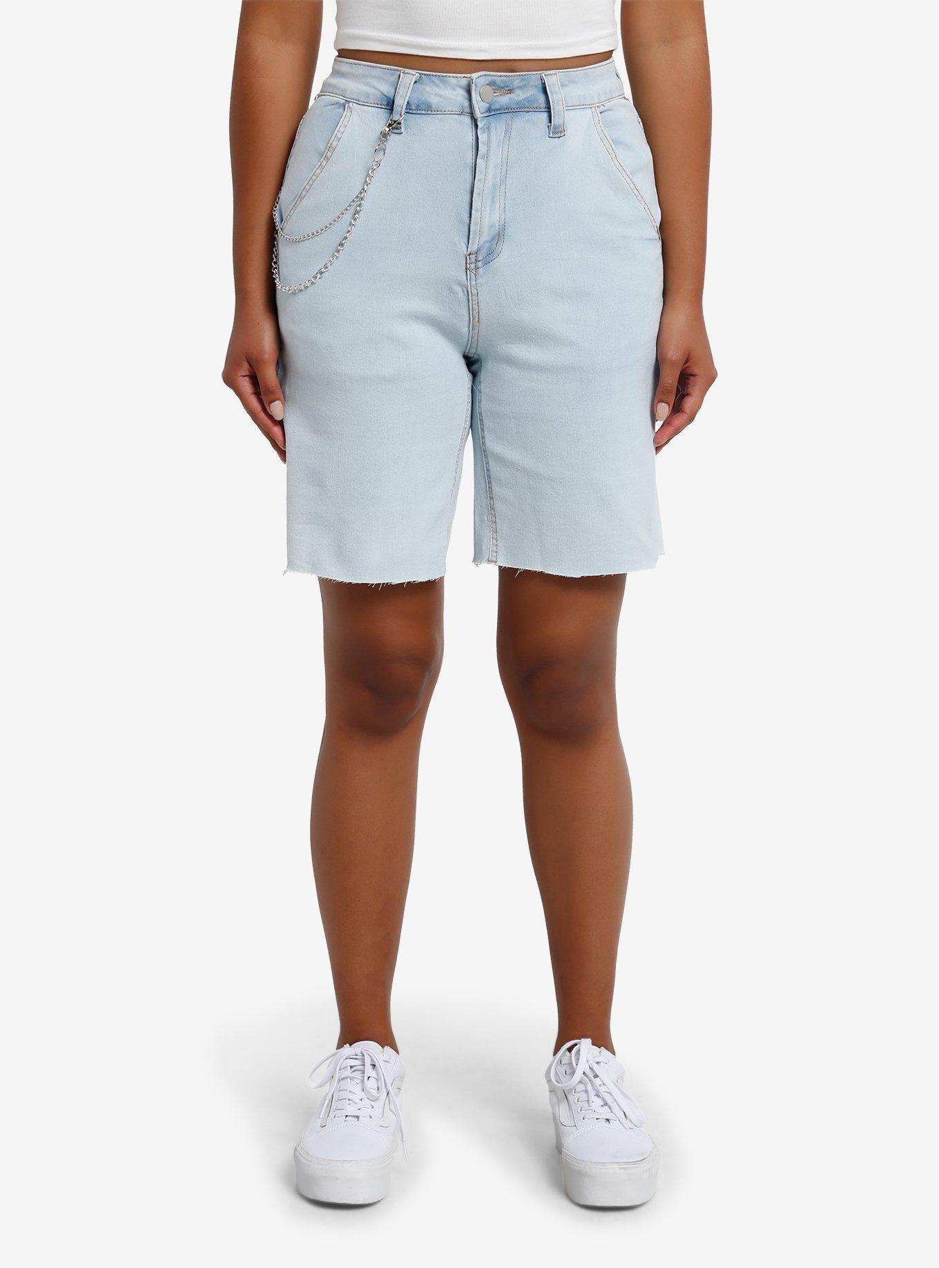 Light Indigo Side Chain Dad Shorts, INDIGO, hi-res