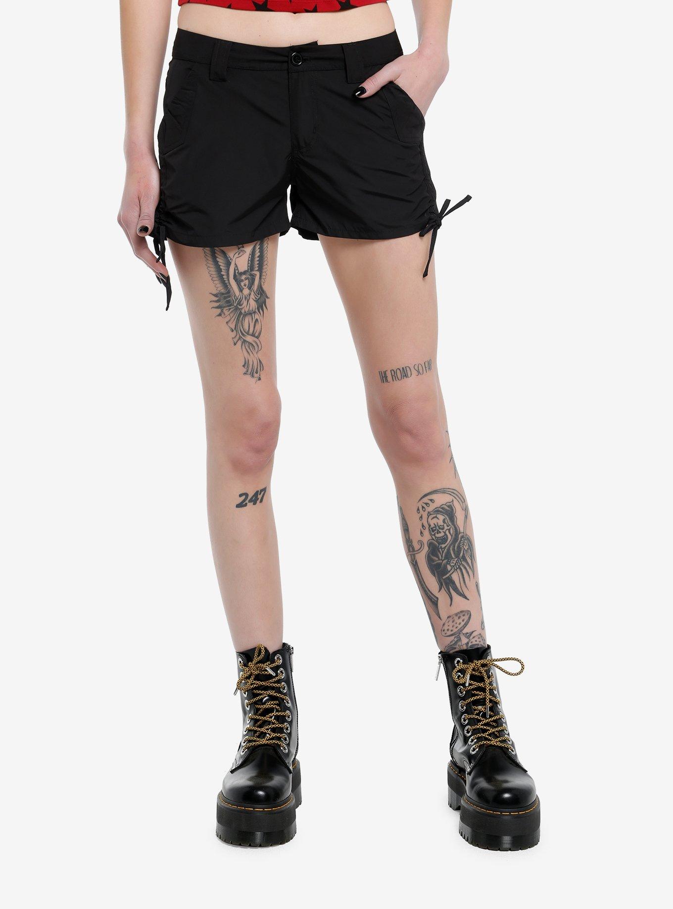 Black Side-Tie Low-Rise Girls Shorts, , hi-res