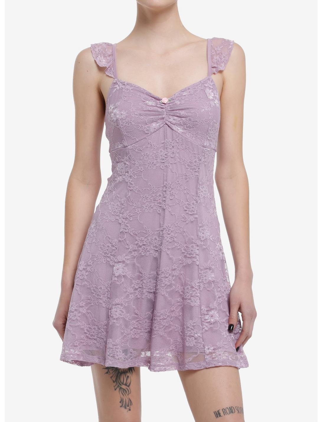 Lilac Lace Lace-up Cami Dress, PURPLE, hi-res