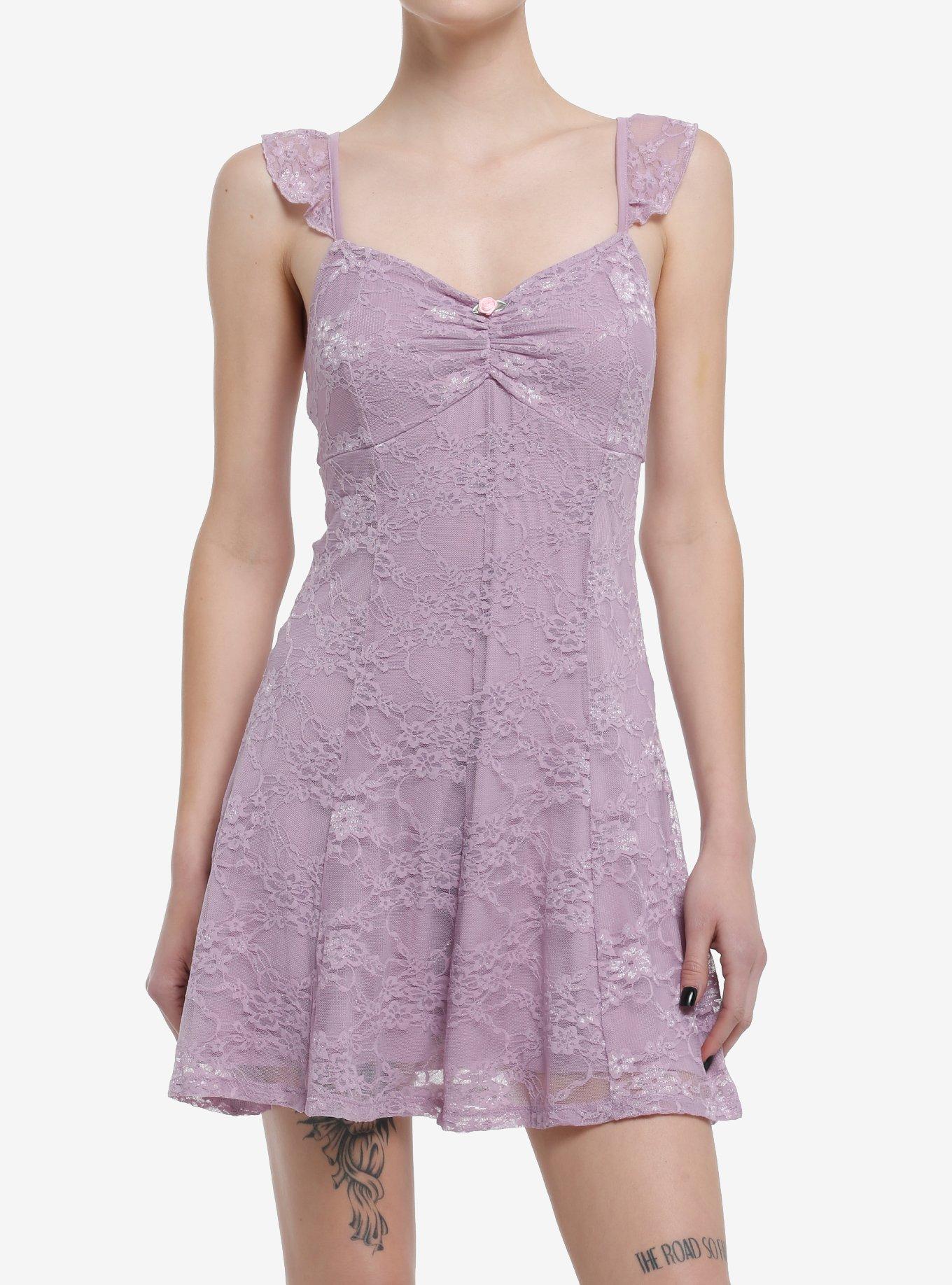 Lilac Lace Lace-up Cami Dress, PURPLE, hi-res