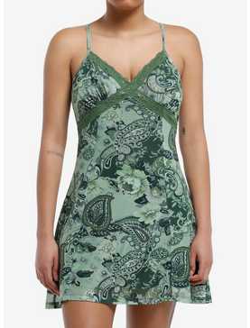 Thorn & Fable Green Paisley Slip Dress, , hi-res