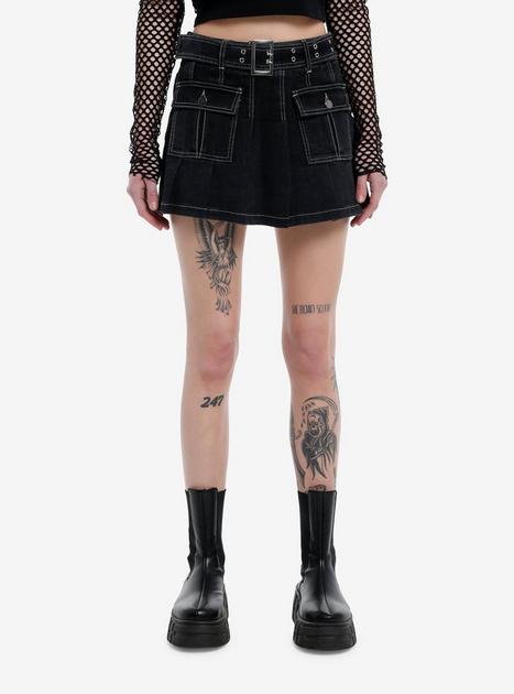 Grommet Belt Pleated Denim Skirt | Hot Topic